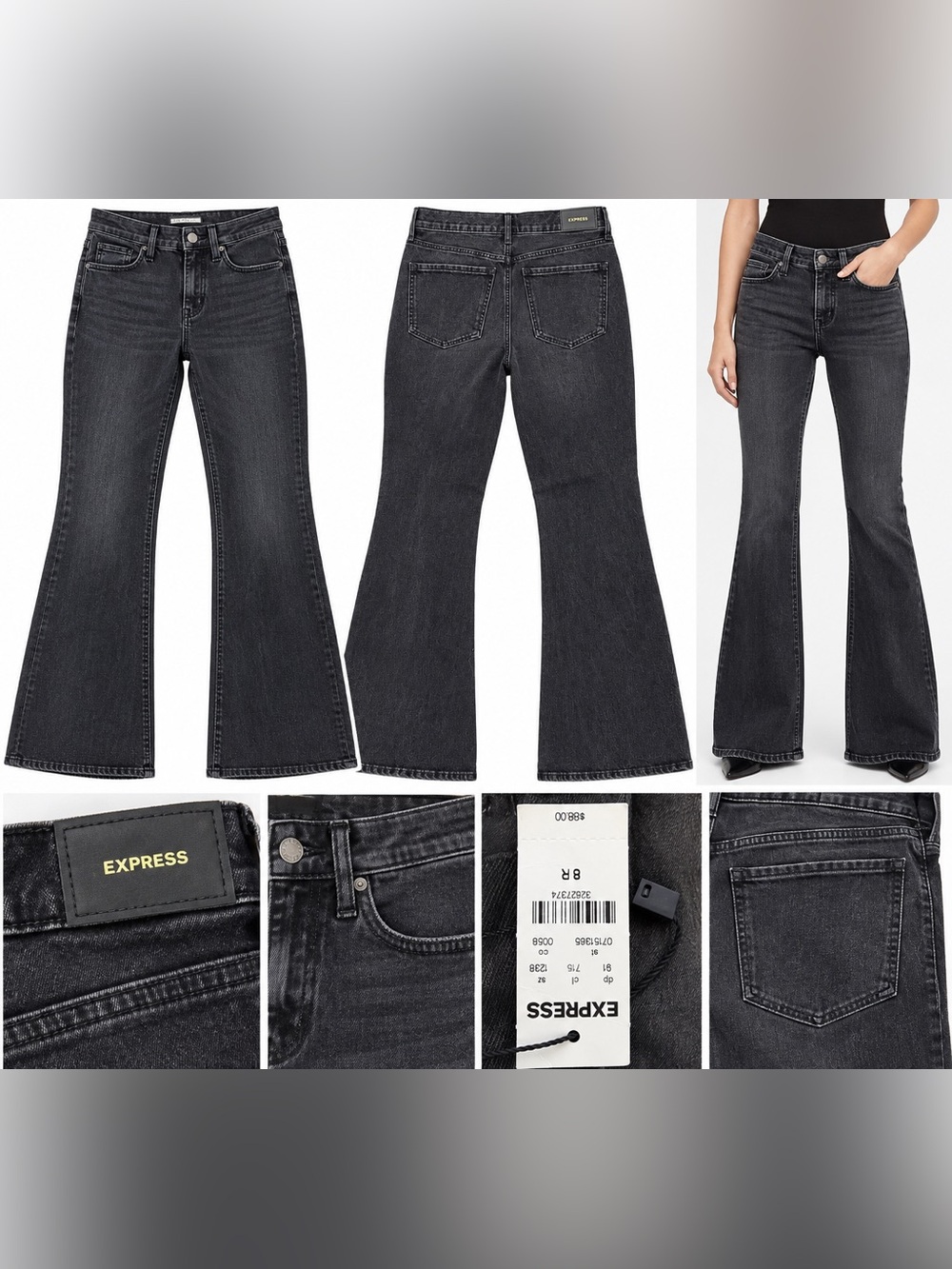 Express Faded Black Mid-Rise Wide-Leg Jeans